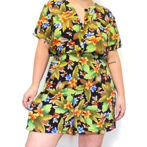 Vintage 90s Floral Button Up Jungle Petite Expressions Romper Playsuit Large